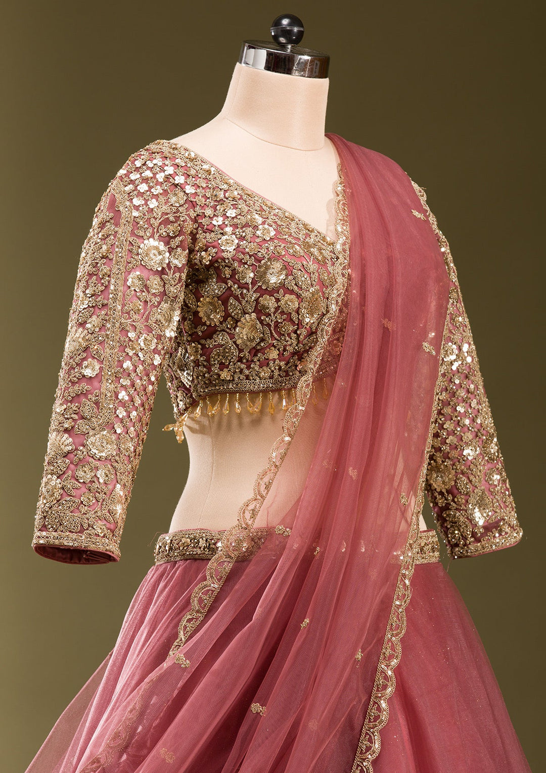 Onion Pink Sequins Net Readymade Lehenga-koskii