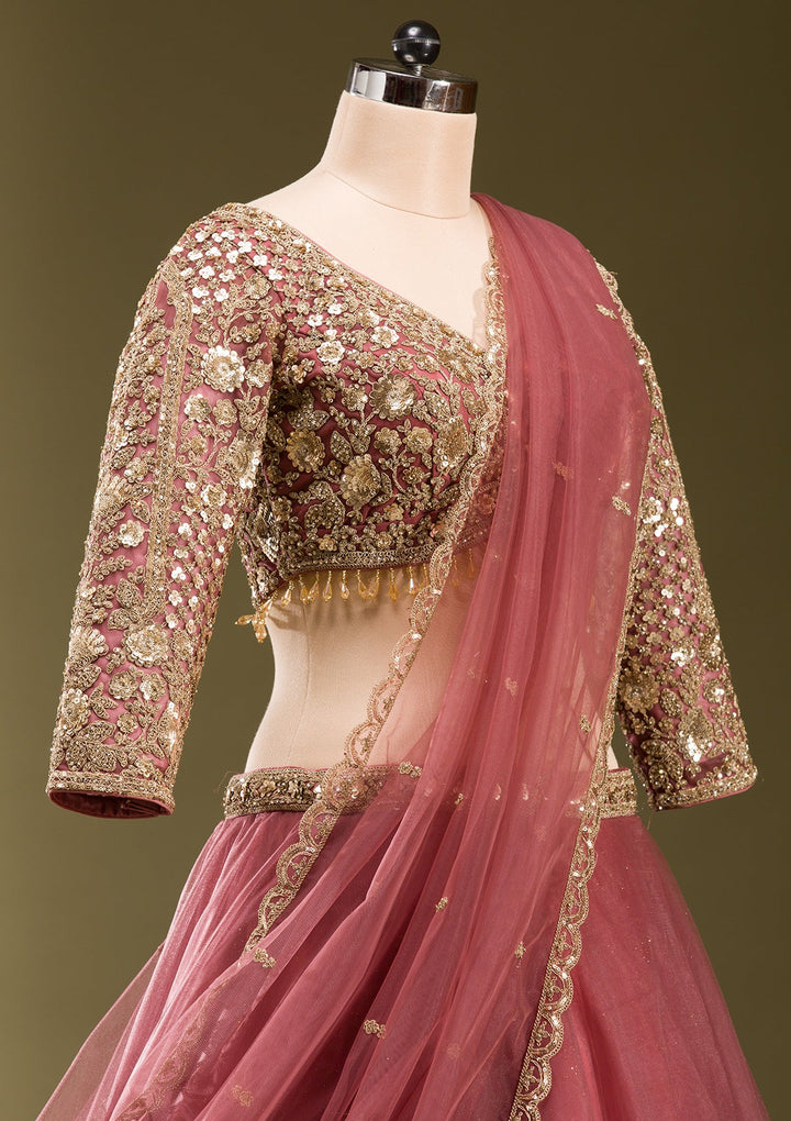 Onion Pink Sequins Net Readymade Lehenga-koskii