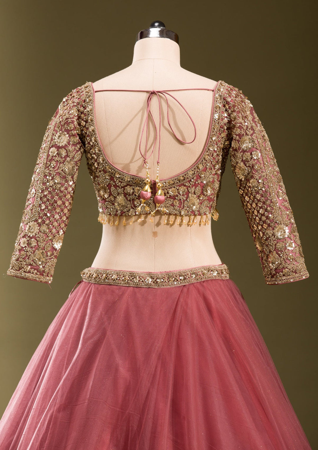 Onion Pink Sequins Net Readymade Lehenga-koskii