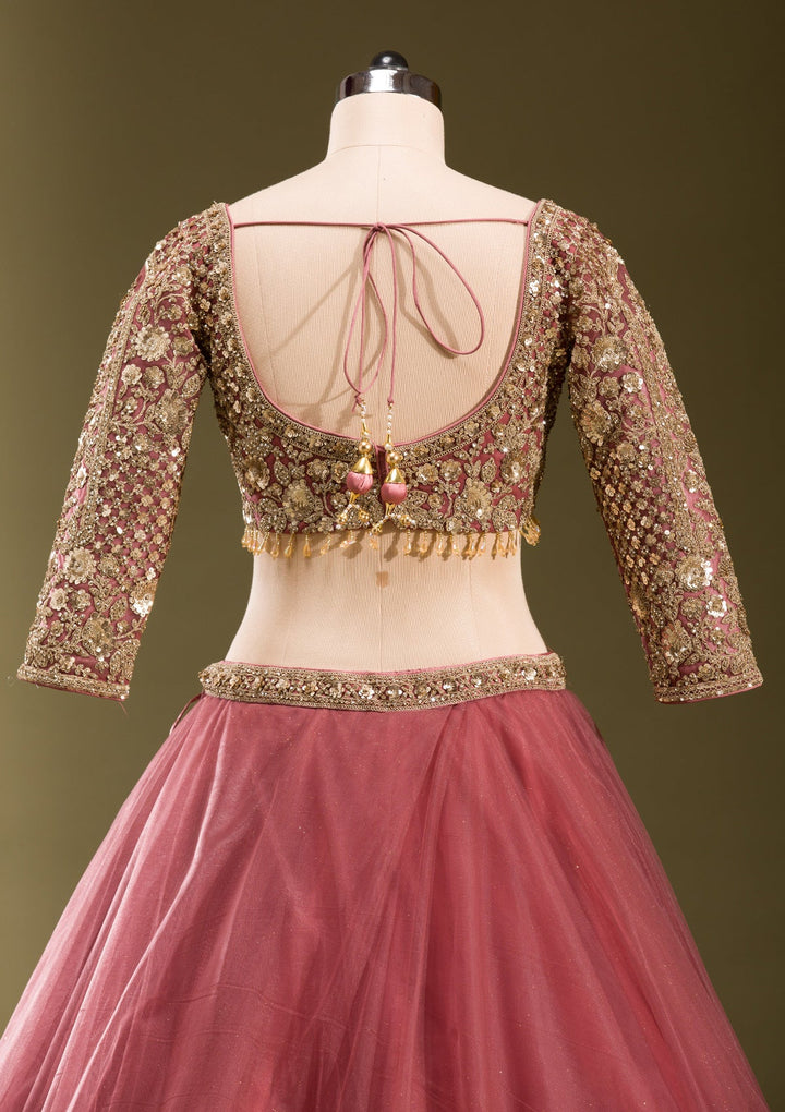 Onion Pink Sequins Net Readymade Lehenga-koskii