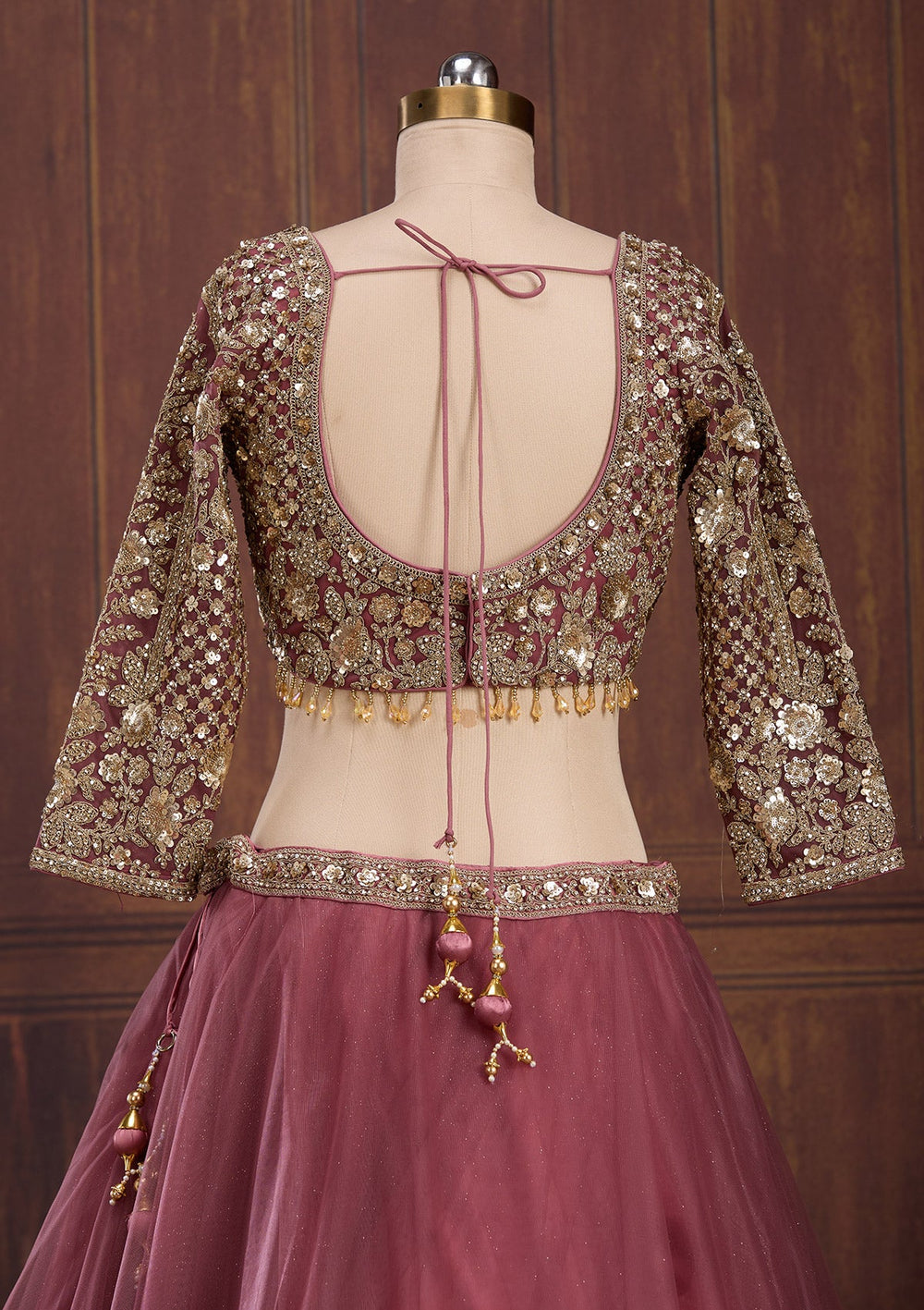 Onion Pink Sequins Net Readymade Lehenga-Koskii