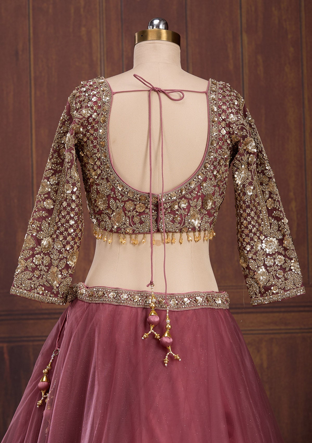 Onion Pink Sequins Net Readymade Lehenga-Koskii