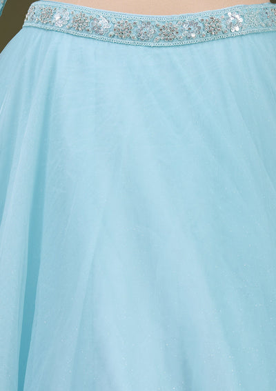 Sky Blue Silver Zariwork Net Readymade Lehenga_Koskii