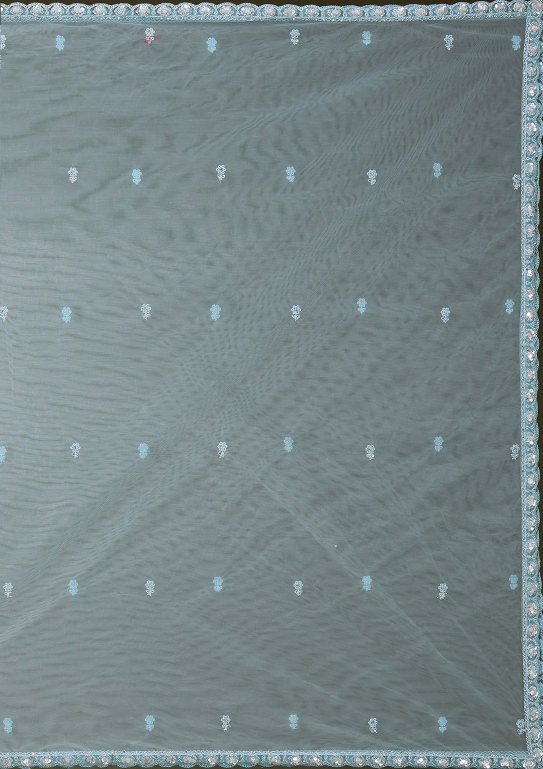 Sky Blue Silver Zariwork Net Readymade Lehenga_Koskii