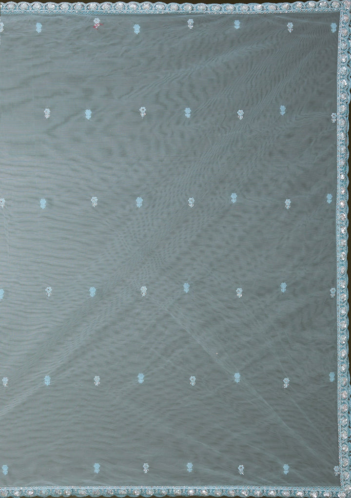 Sky Blue Silver Zariwork Net Readymade Lehenga_Koskii