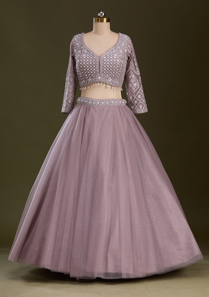 Lavender Silver Zariwork Net Readymade Lehenga-Koskii