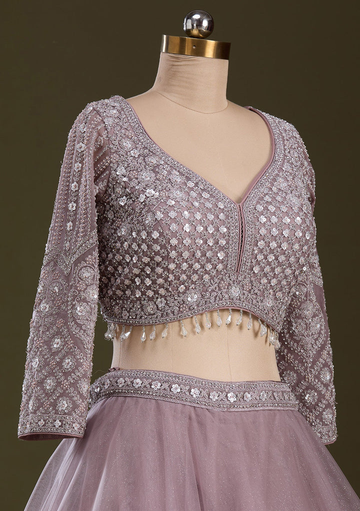 Lavender Silver Zariwork Net Readymade Lehenga-Koskii