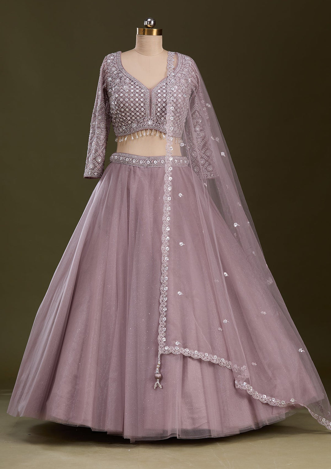 Lavender Silver Zariwork Net Readymade Lehenga-Koskii
