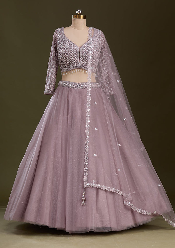 Lavender Silver Zariwork Net Readymade Lehenga-Koskii