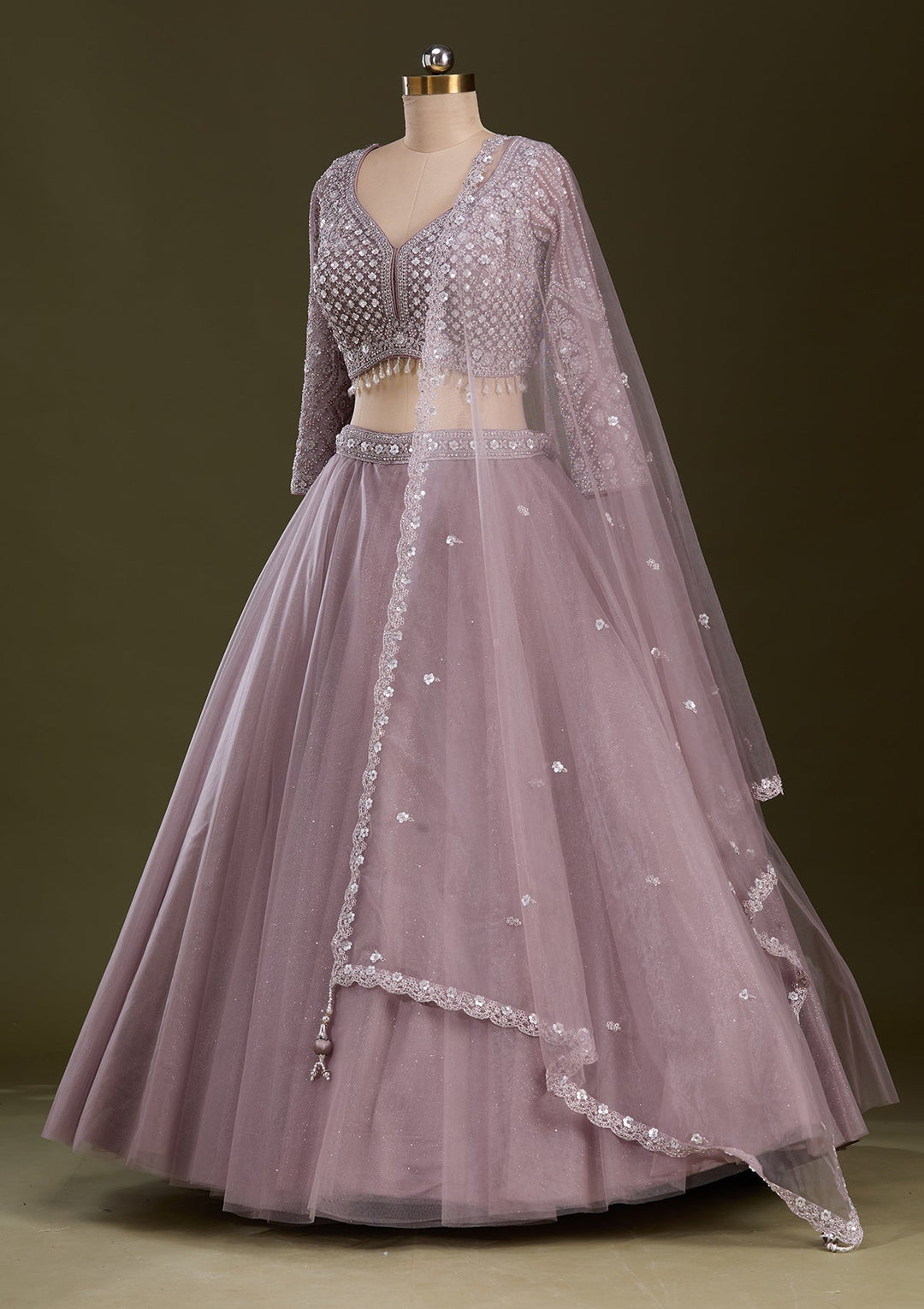 Lavender Silver Zariwork Net Readymade Lehenga-Koskii
