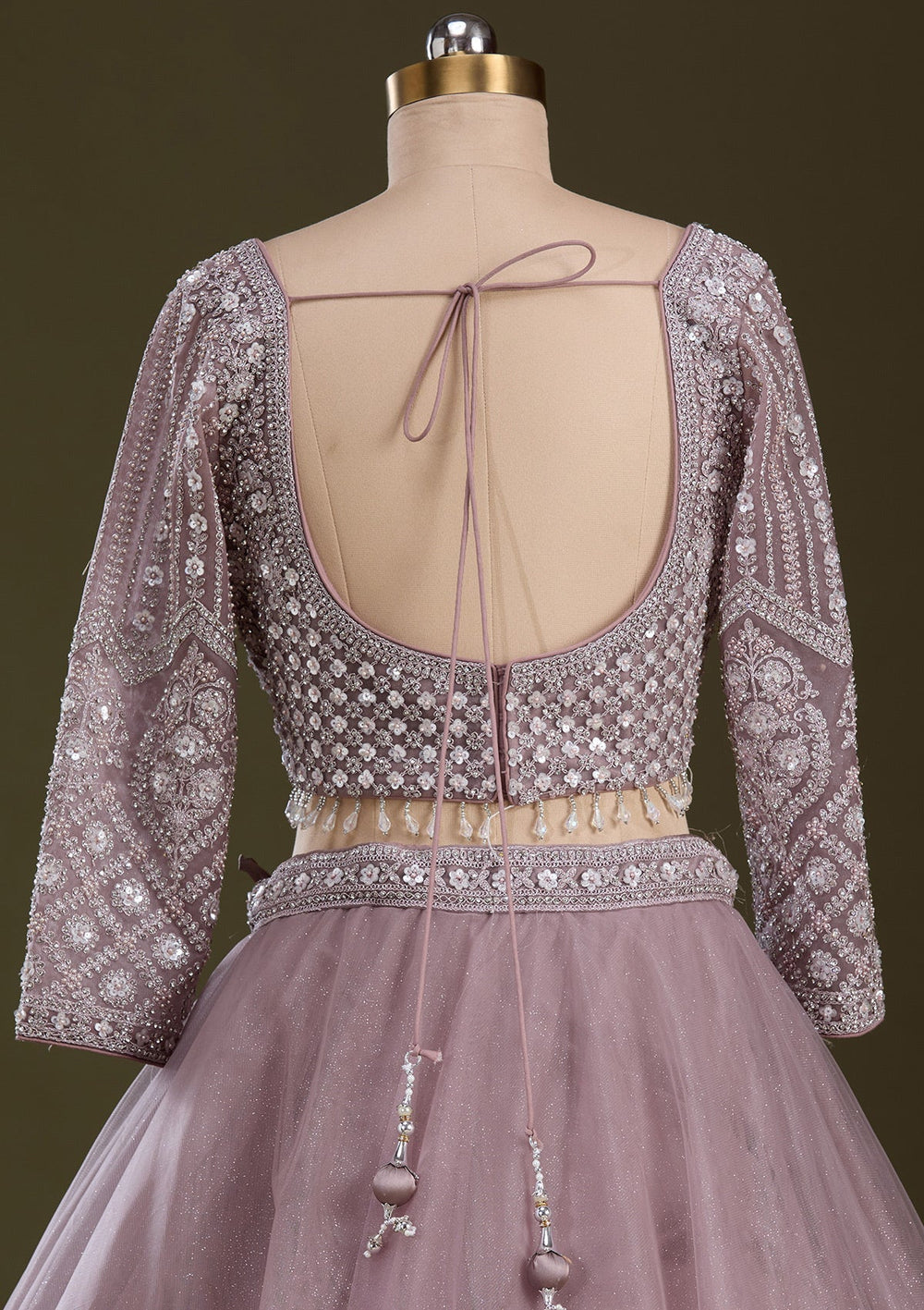 Lavender Silver Zariwork Net Readymade Lehenga-Koskii