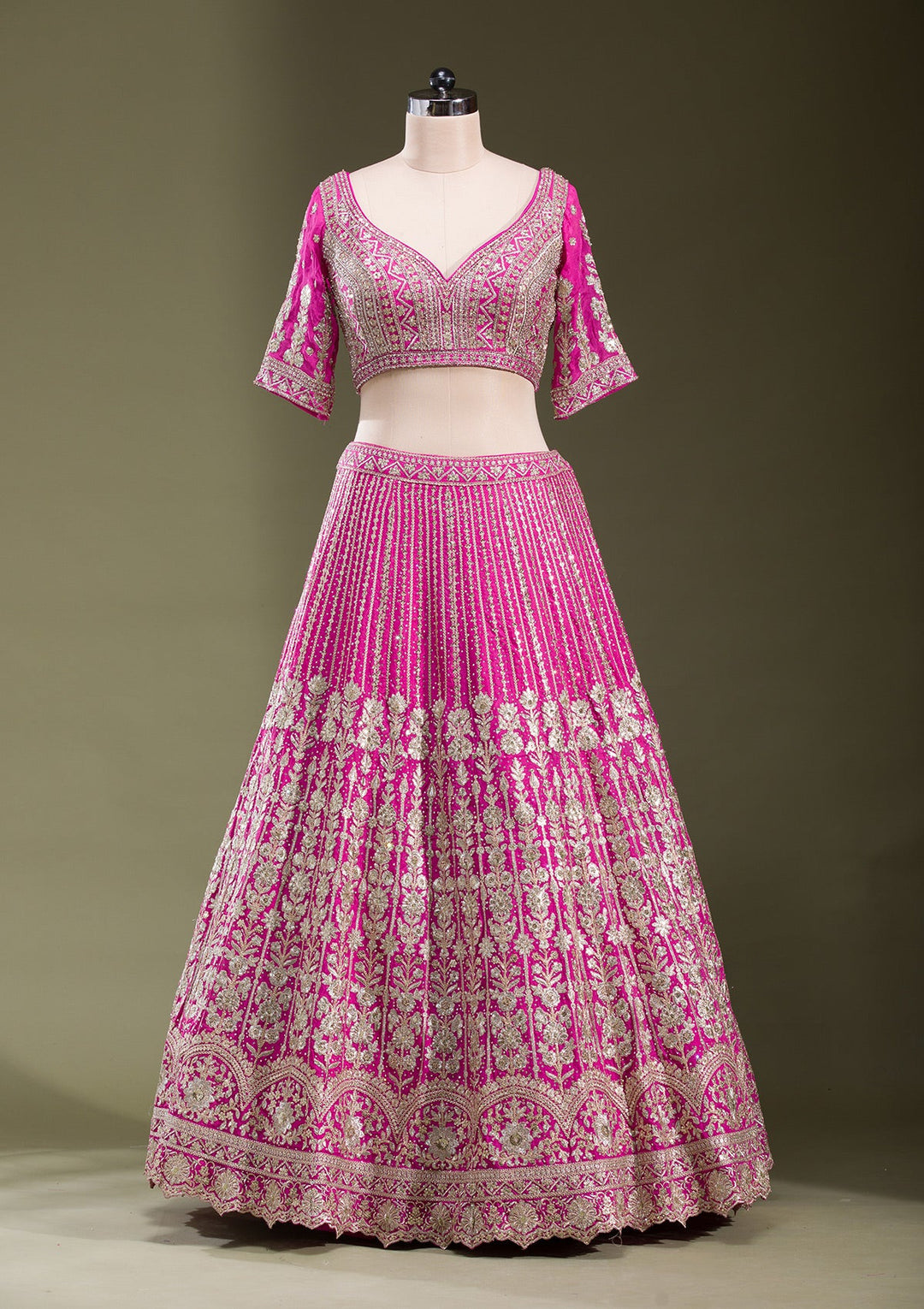 Rani Pink Zariwork Semi Crepe Readymade Lehenga-koskii
