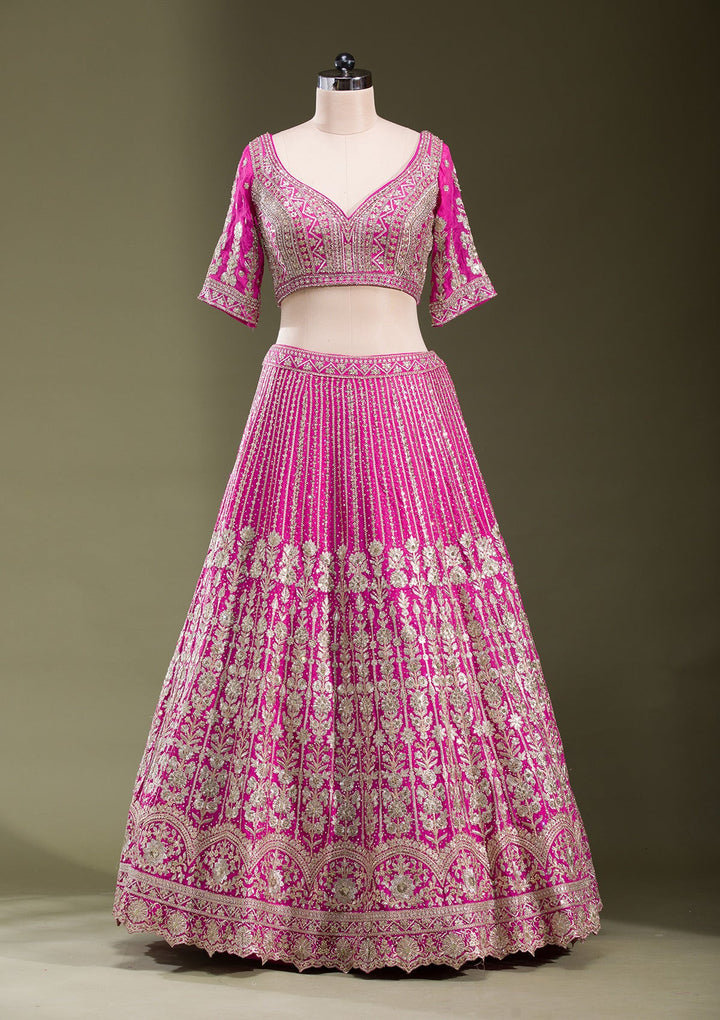 Rani Pink Zariwork Semi Crepe Readymade Lehenga-koskii