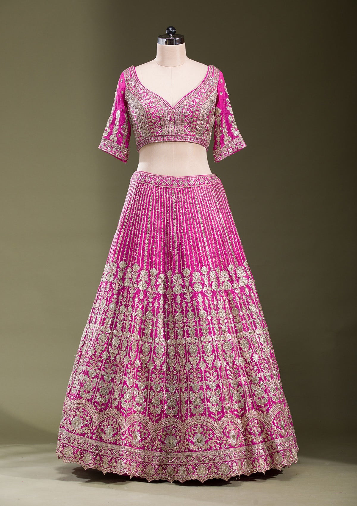 Rani Pink Zariwork Semi Crepe Readymade Lehenga-koskii