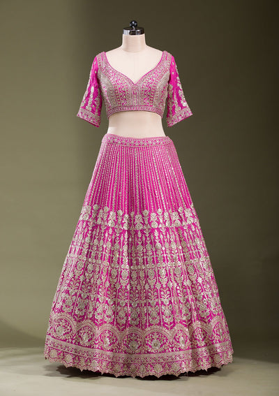 Rani Pink Zariwork Semi Crepe Readymade Lehenga-koskii