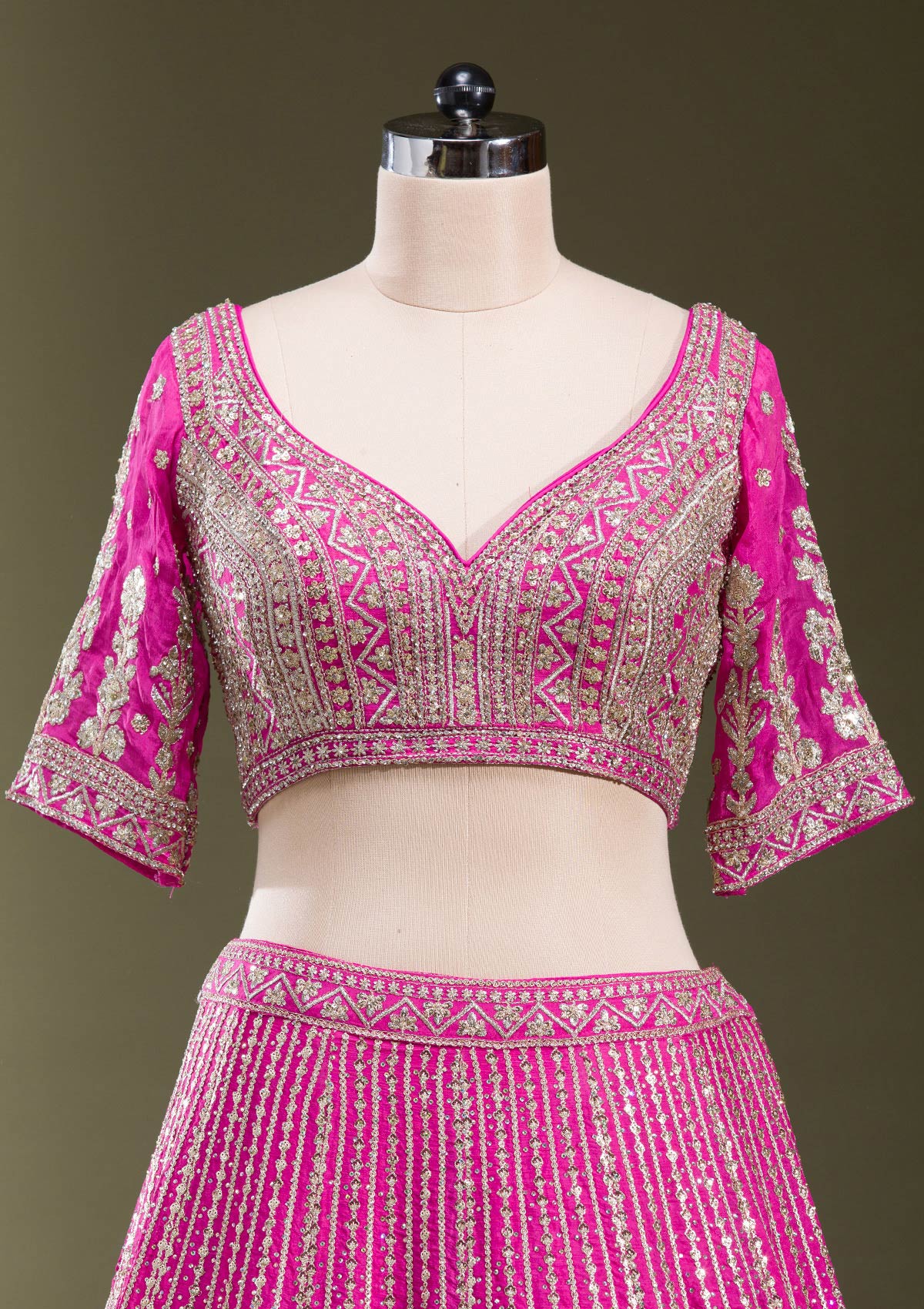Rani Pink Zariwork Semi Crepe Readymade Lehenga-koskii