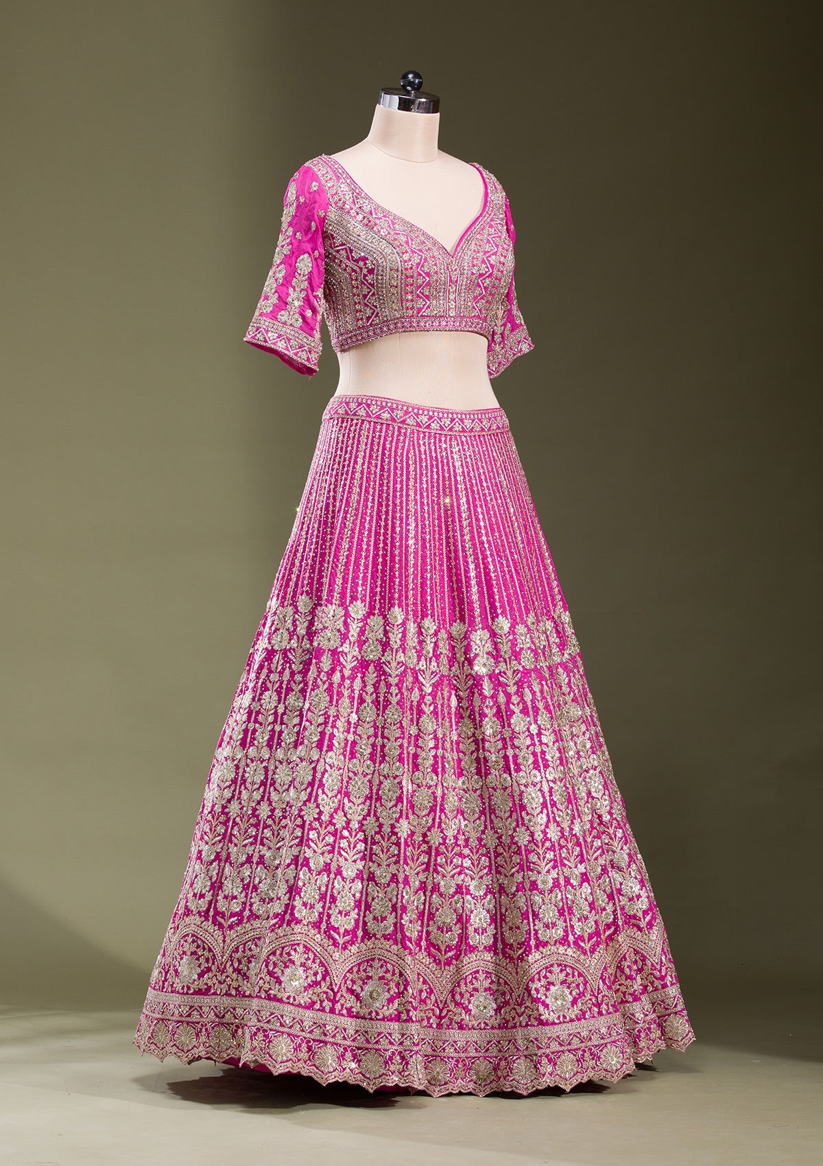 Rani Pink Zariwork Semi Crepe Readymade Lehenga-koskii