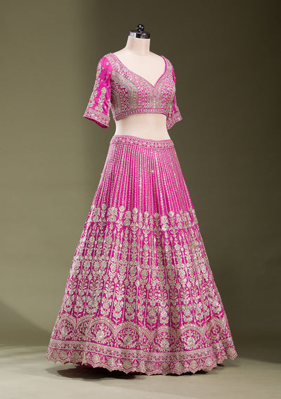 Rani Pink Zariwork Semi Crepe Readymade Lehenga-koskii