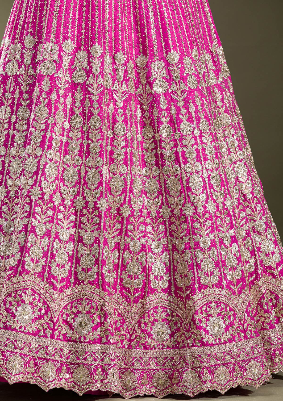 Rani Pink Zariwork Semi Crepe Readymade Lehenga-koskii
