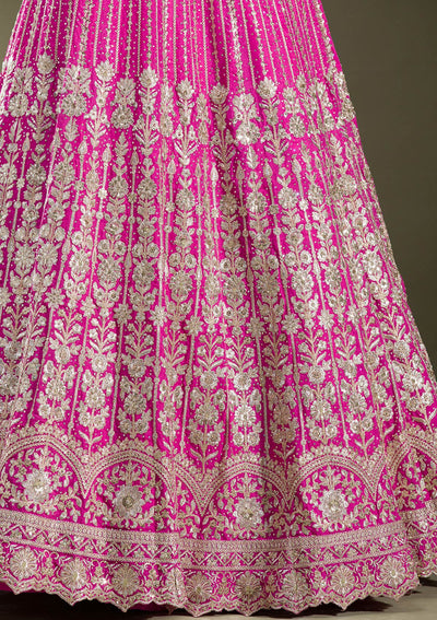 Rani Pink Zariwork Semi Crepe Readymade Lehenga-koskii