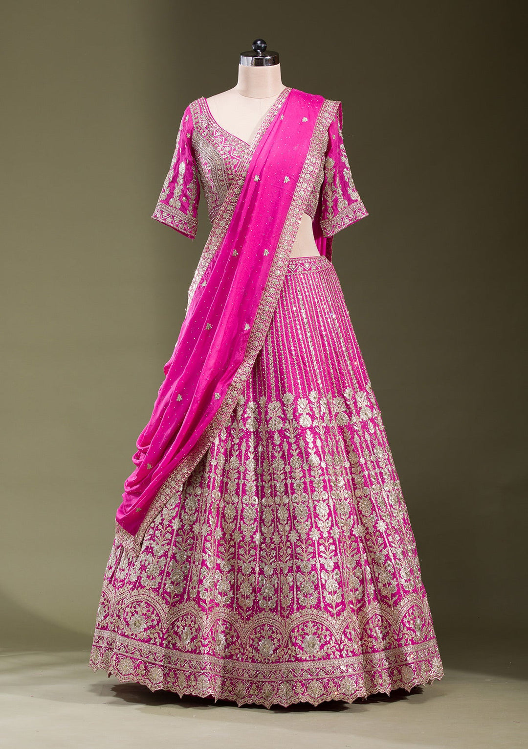 Rani Pink Zariwork Semi Crepe Readymade Lehenga-koskii