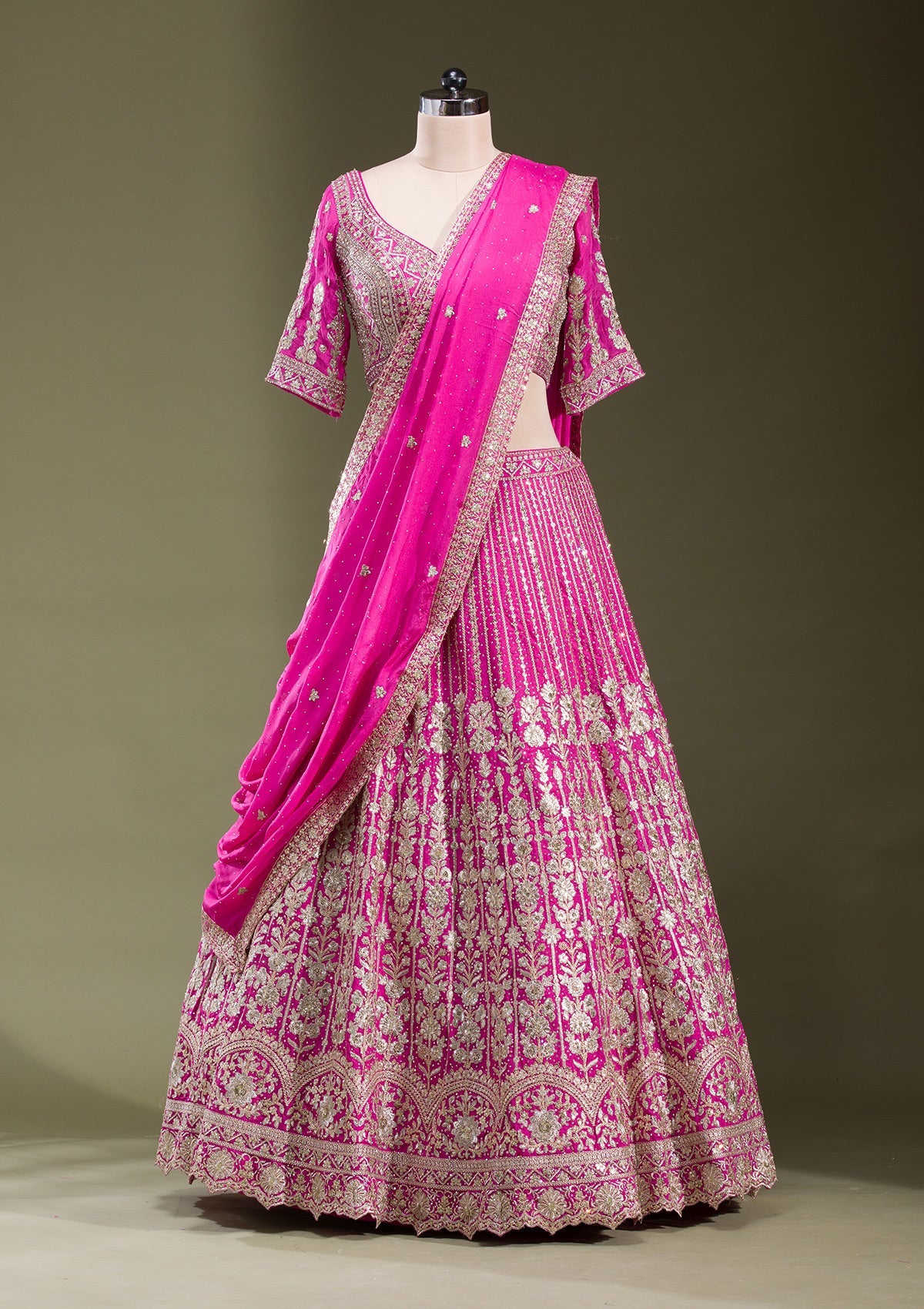 Rani Pink Zariwork Semi Crepe Readymade Lehenga-koskii