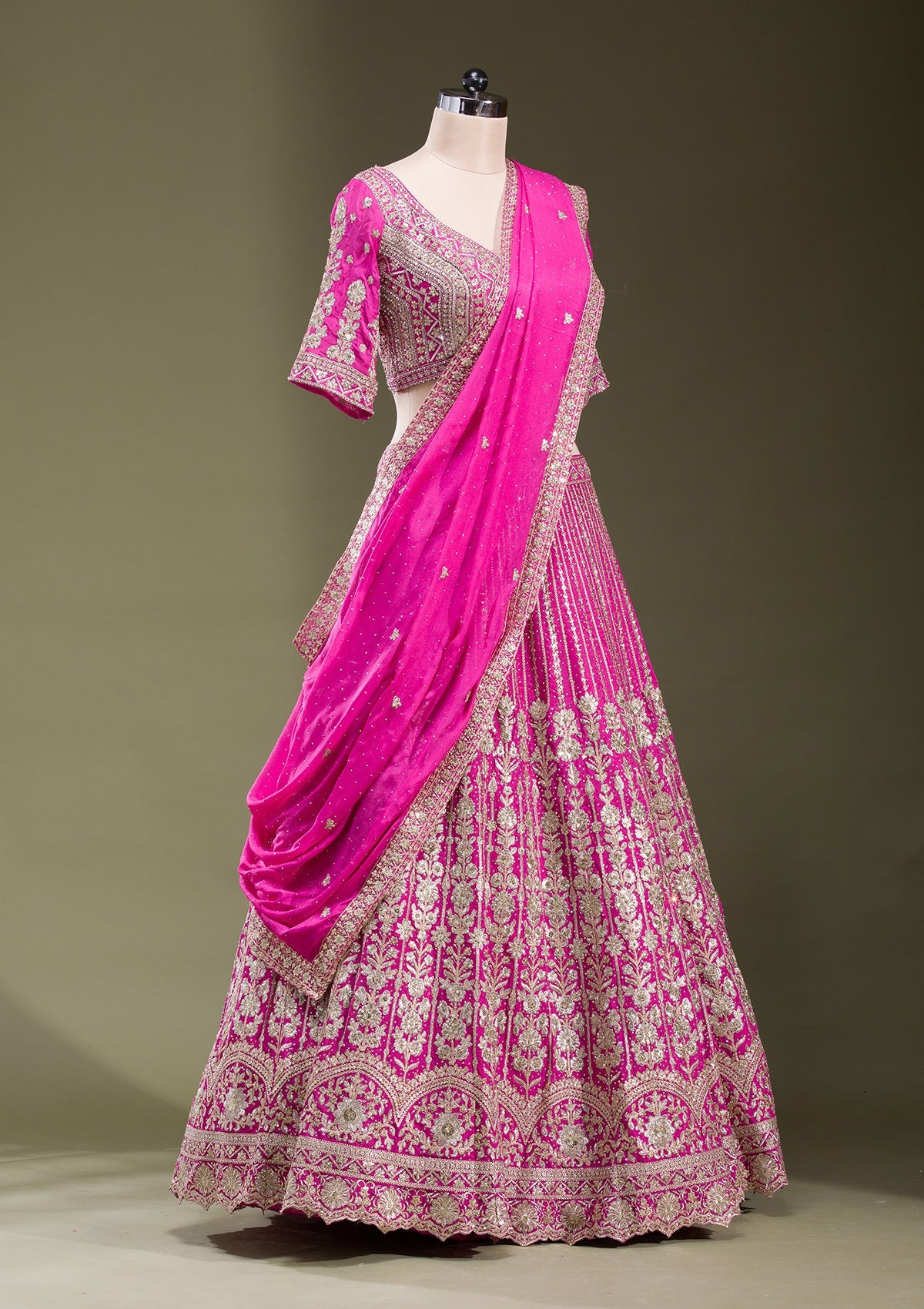 Rani Pink Zariwork Semi Crepe Readymade Lehenga-koskii