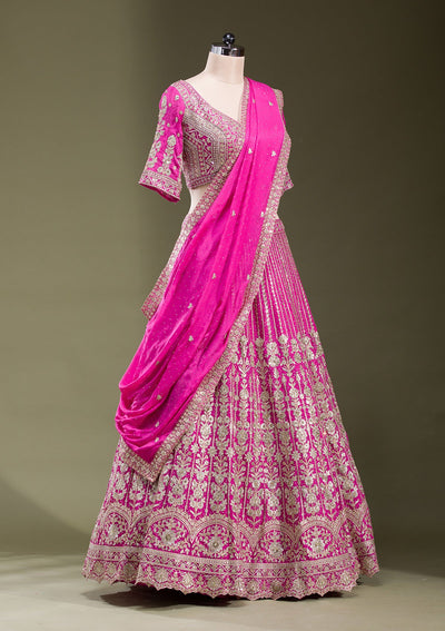 Rani Pink Zariwork Semi Crepe Readymade Lehenga-koskii
