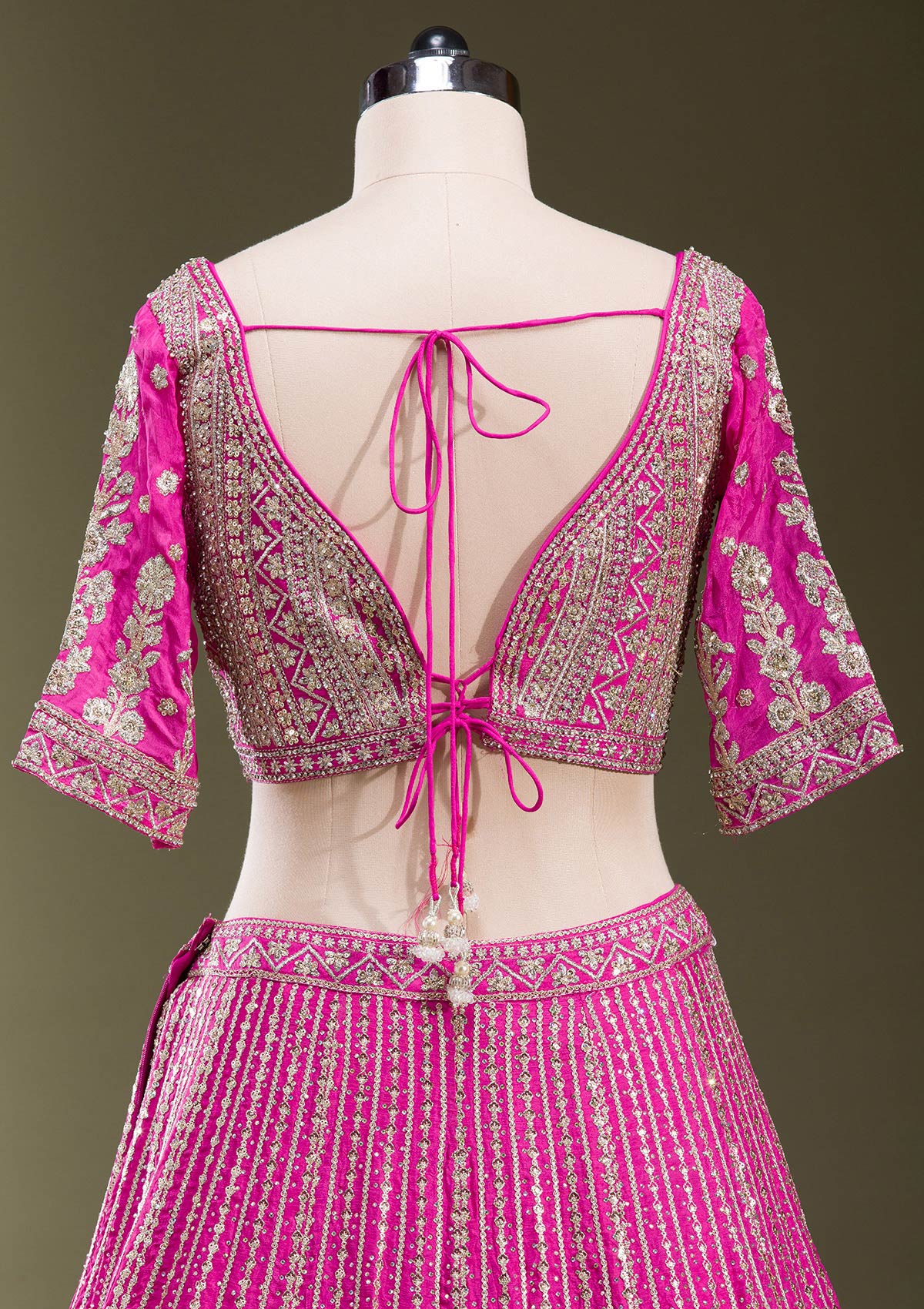 Rani Pink Zariwork Semi Crepe Readymade Lehenga-koskii