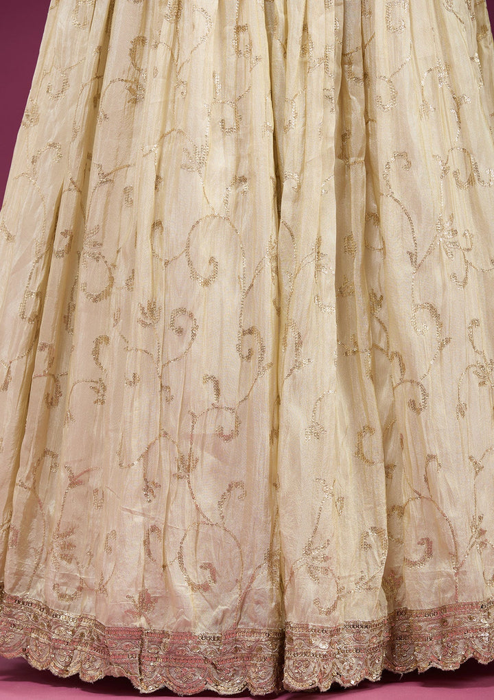 Cream Zariwork Semi Crepe Readymade Lehenga-koskii