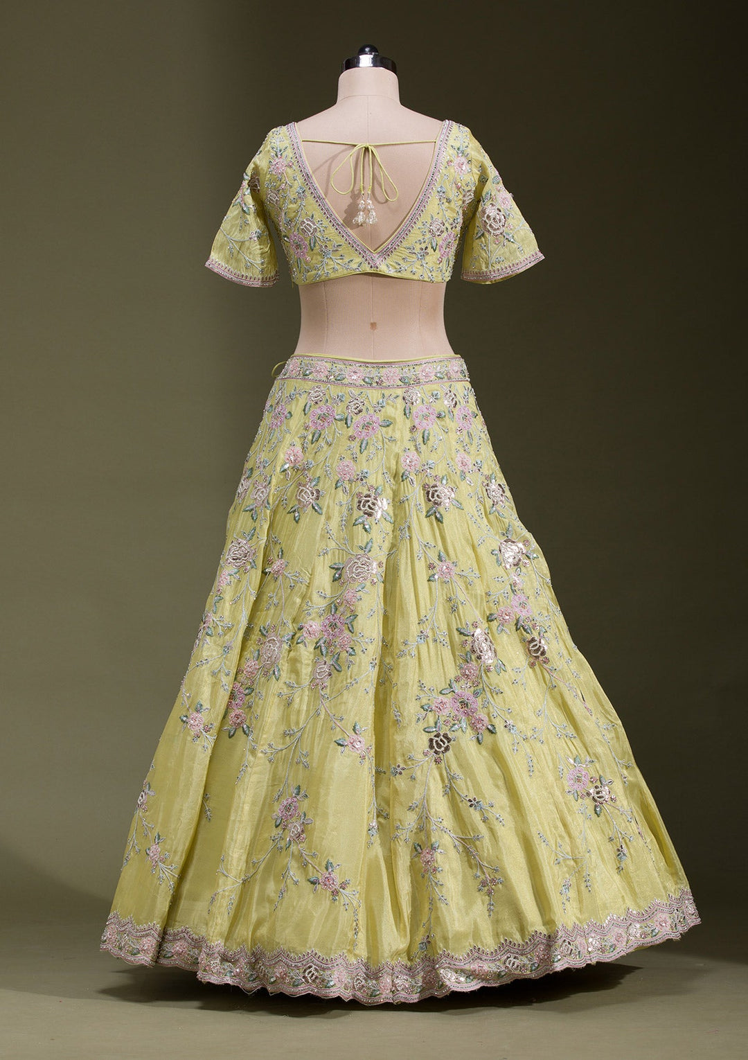 Yellow Zariwork Semi Crepe Readymade Lehenga-koskii