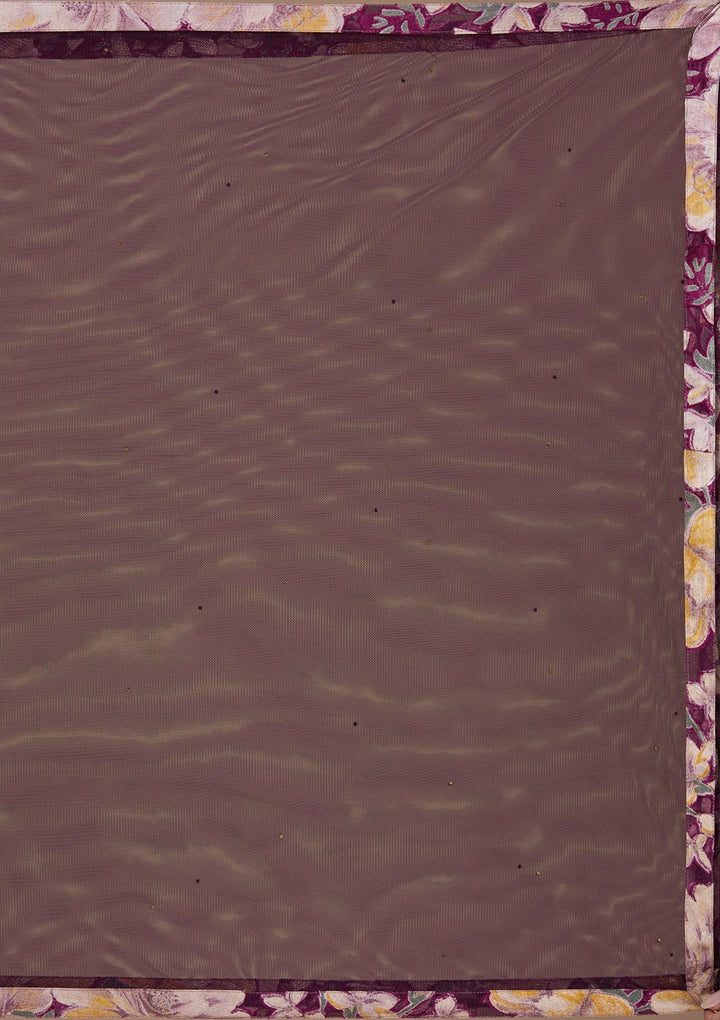 Wine Stonework Tissue Readymade Lehenga-Koskii