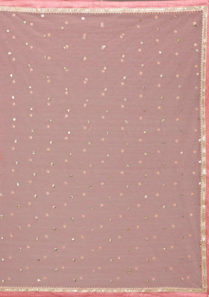 Onion Pink Mirrorwork Semi Crepe Readymade Lehenga