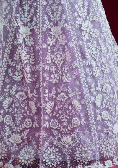 Lavender Threadwork Net Readymade Lehenga-Koskii