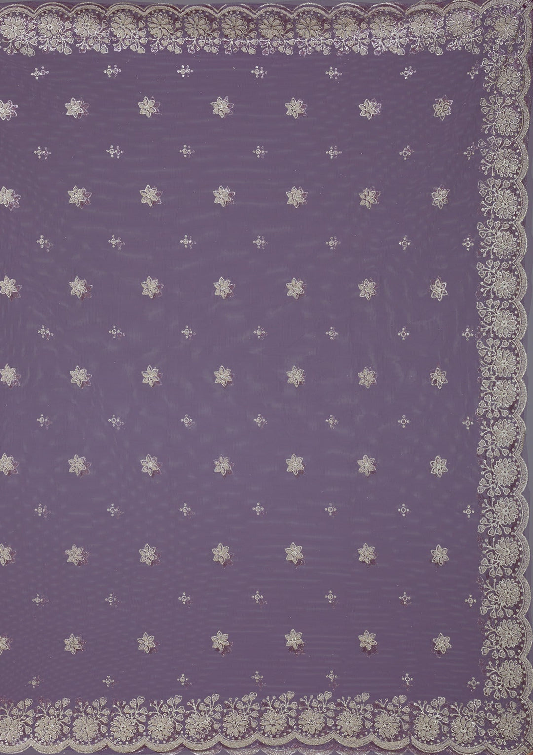 Purple Threadwork Net Readymade Lehenga-Koskii