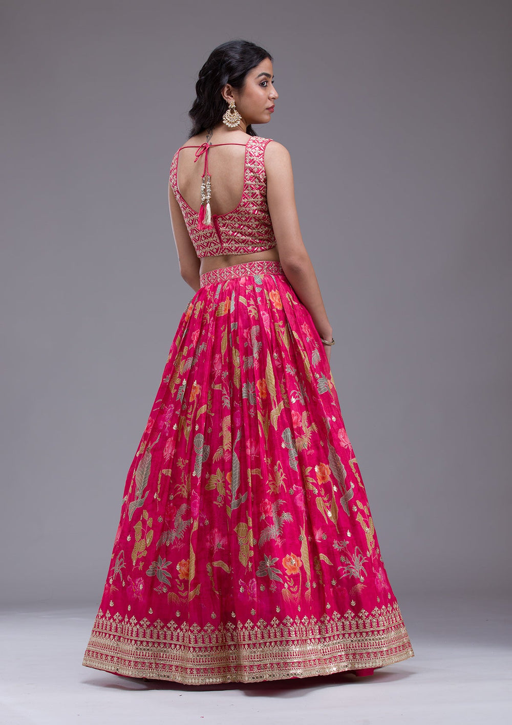 Rani Pink Sequins Georgette Readymade Lehenga-Koskii