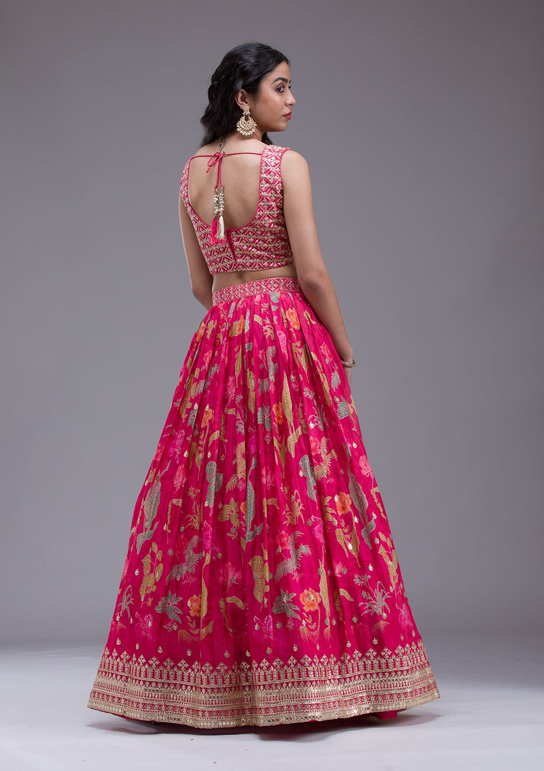 Rani Pink Sequins Georgette Readymade Lehenga-Koskii