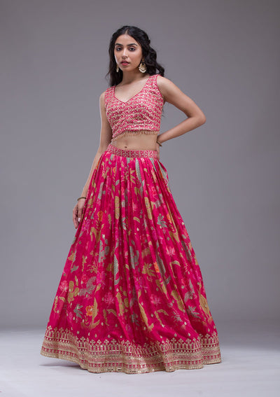 Rani Pink Sequins Georgette Readymade Lehenga-Koskii