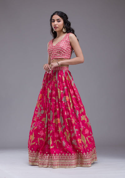 Rani Pink Sequins Georgette Readymade Lehenga-Koskii