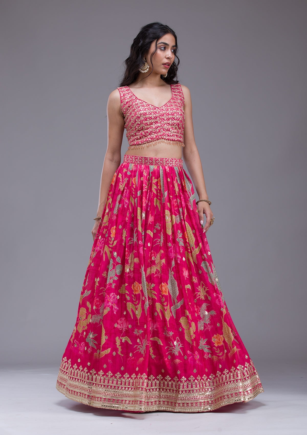 Rani Pink Sequins Georgette Readymade Lehenga-Koskii