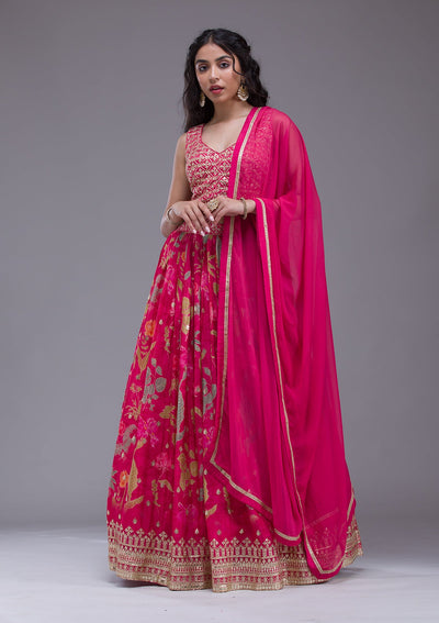 Rani Pink Sequins Georgette Readymade Lehenga-Koskii