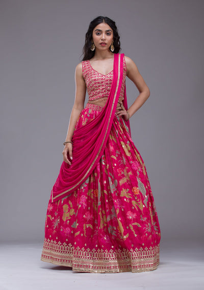 Rani Pink Sequins Georgette Readymade Lehenga-Koskii