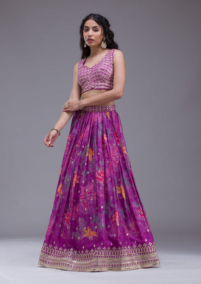 Wine Sequins Georgette Readymade Lehenga-Koskii