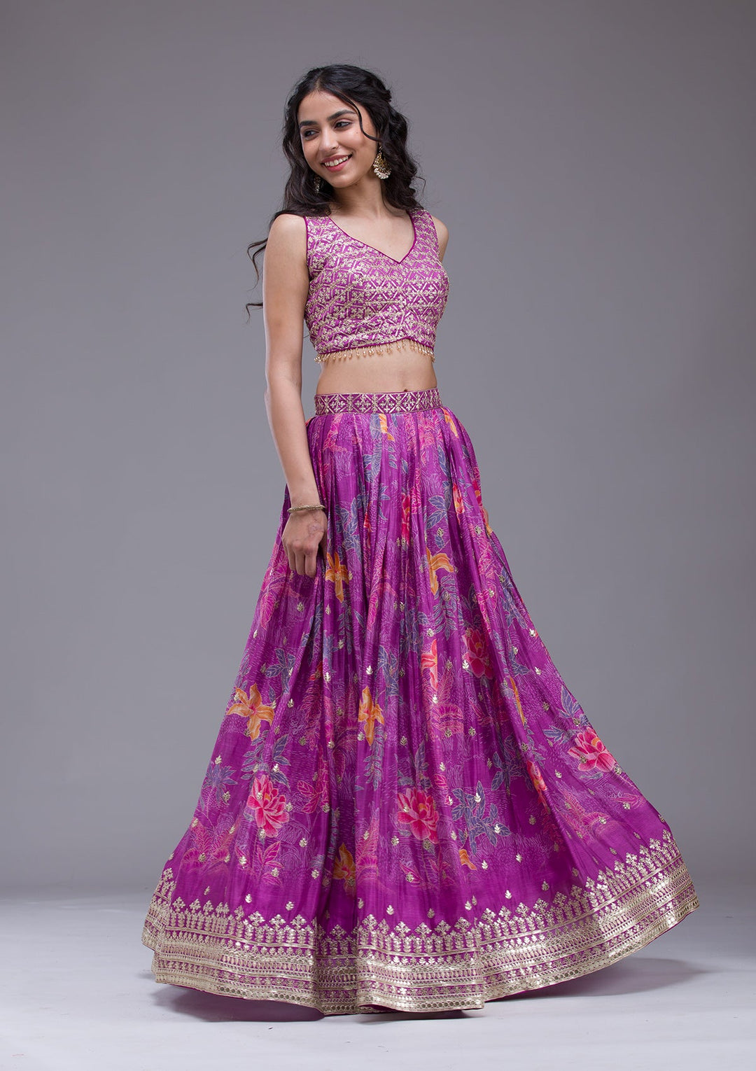 Wine Sequins Georgette Readymade Lehenga-Koskii