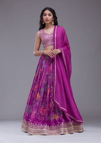 Wine Sequins Georgette Readymade Lehenga-Koskii