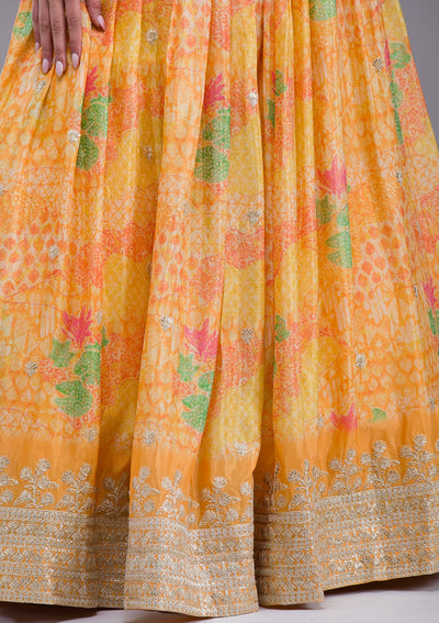 Mustard Sequins Georgette Readymade Lehenga-Koskii