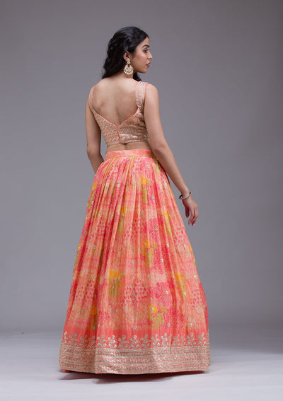 Peach Sequins Georgette Readymade Lehenga-Koskii