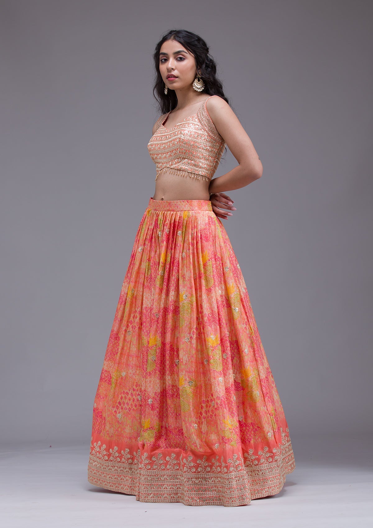 Peach Sequins Georgette Readymade Lehenga-Koskii