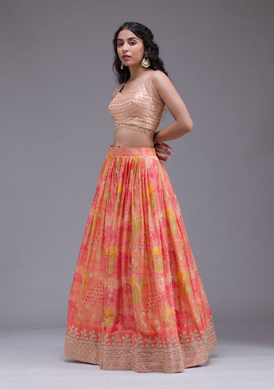 Peach Sequins Georgette Readymade Lehenga-Koskii