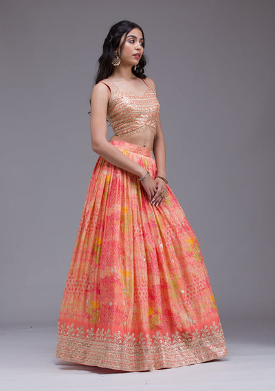 Peach Sequins Georgette Readymade Lehenga-Koskii